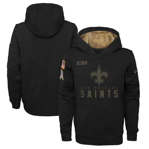 Youth New Orleans Saints 2020 Black Salute to Service Sideline Performance Pullover Hoodie